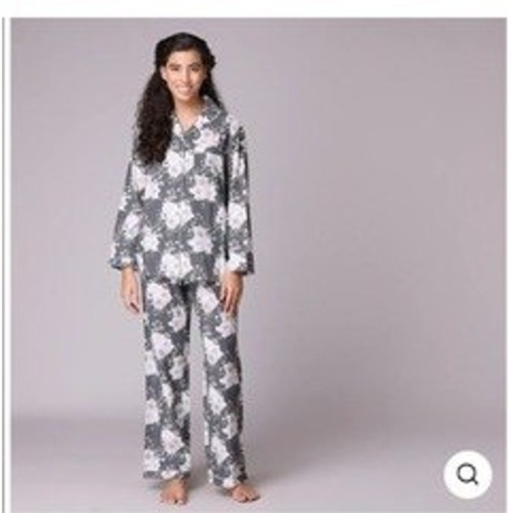 Mahogany Floral Juliana Pajama Set XL Grey Rose Print Long Sleeve Top & Pants